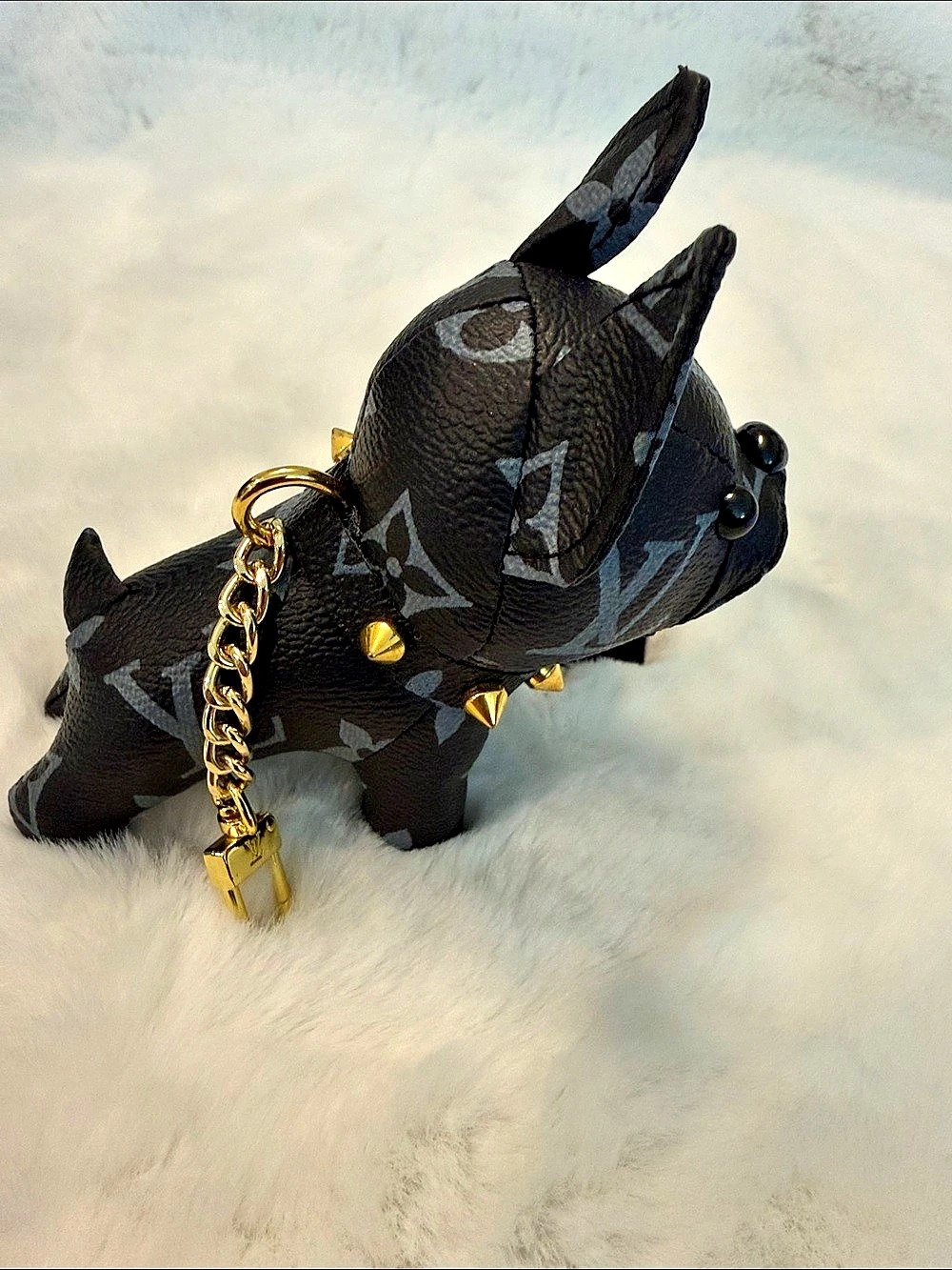 NWOT Monogram Frenchie Dog Bag Charm Key Holder Black & Gray